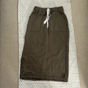 Olive Green Midi Skirt with Drawstring